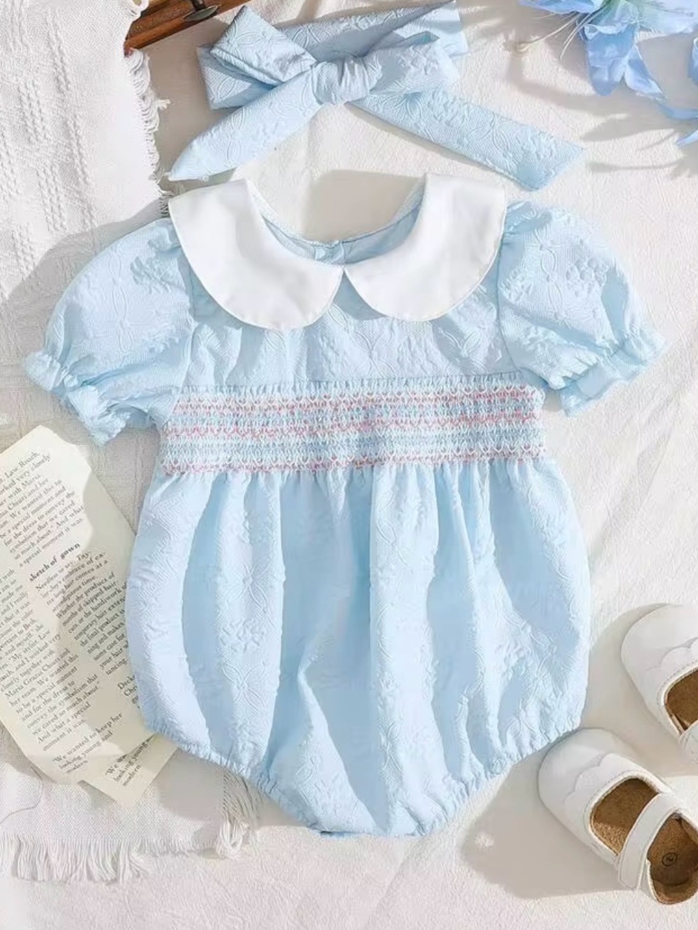 Amazon Baby Blue Peter Pan Collar Smocked One-Piece